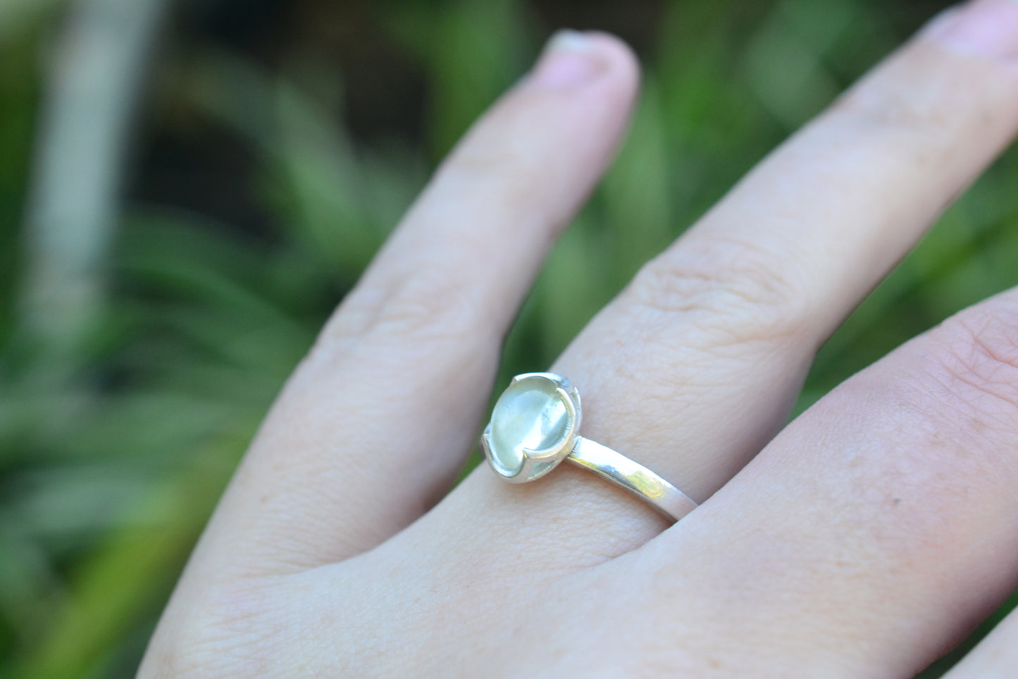 Green Moonstone Cocktail Ring in 925 Silver