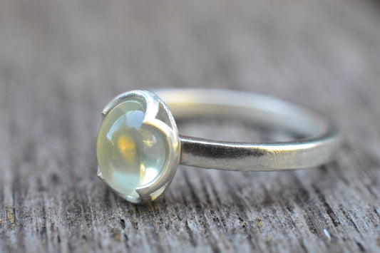 Green Moonstone Bezel Ring in 925 Silver