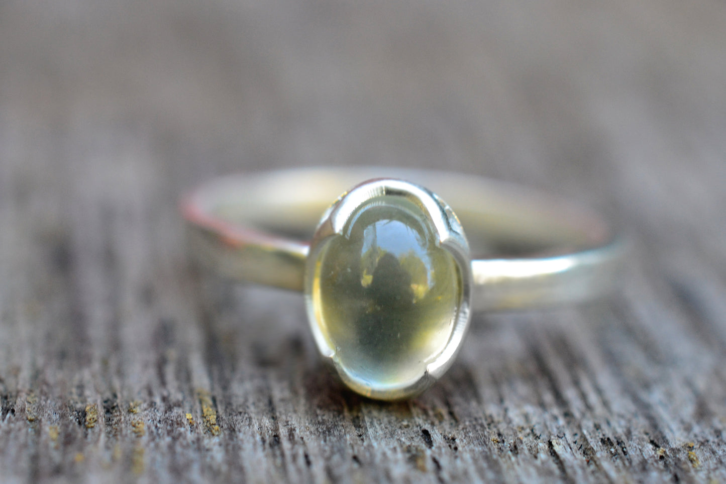 10x8mm Green Moonstone Ring in Sterling
