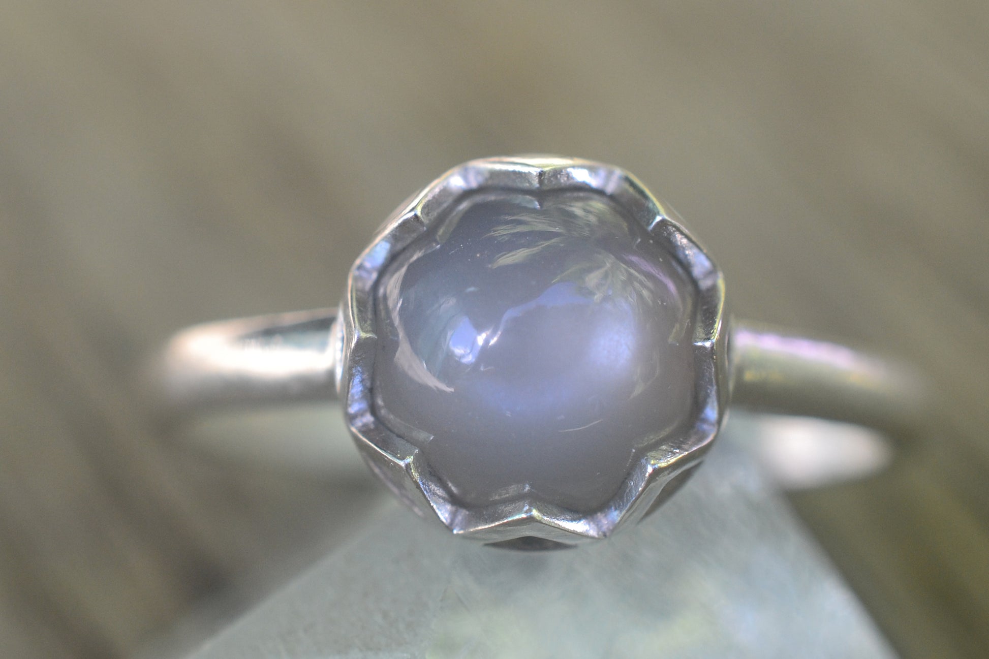 Grey Moonstone Cathedral Engagement Ring in Silver