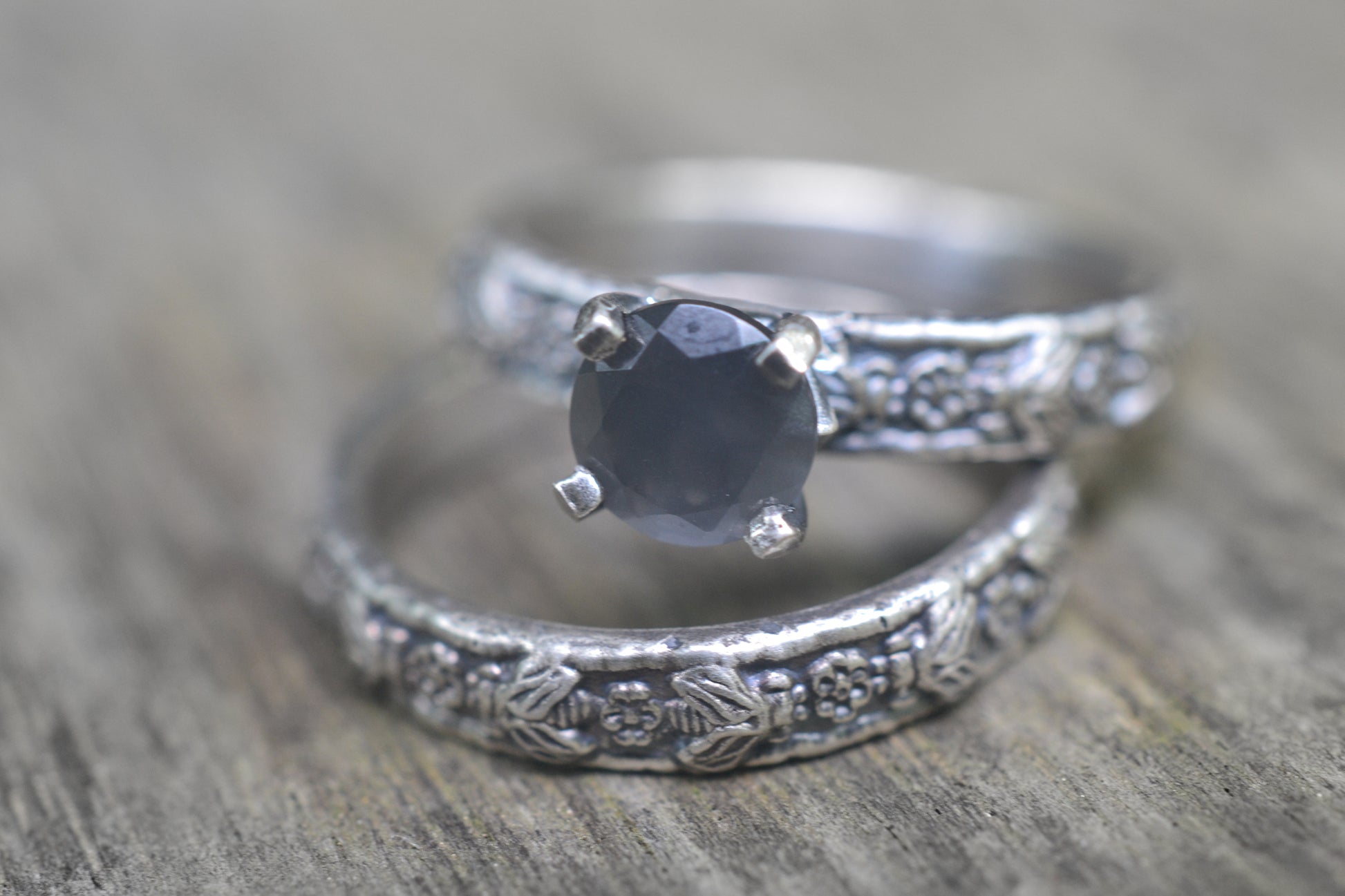 Custom Made Womens Bridal Ring Set With Grey Stone