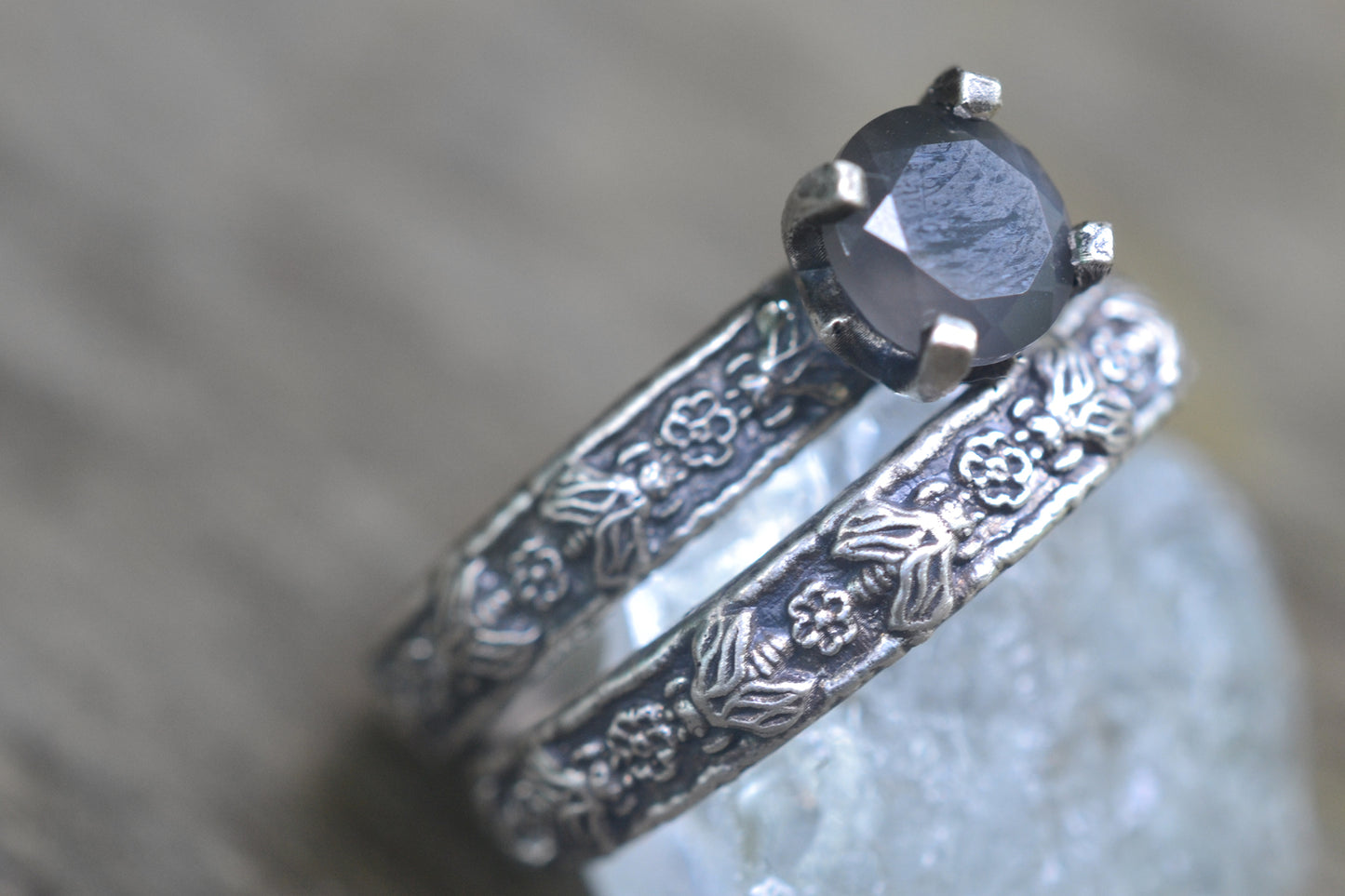 Grey Moonstone & Honeybee Bridal Ring Set