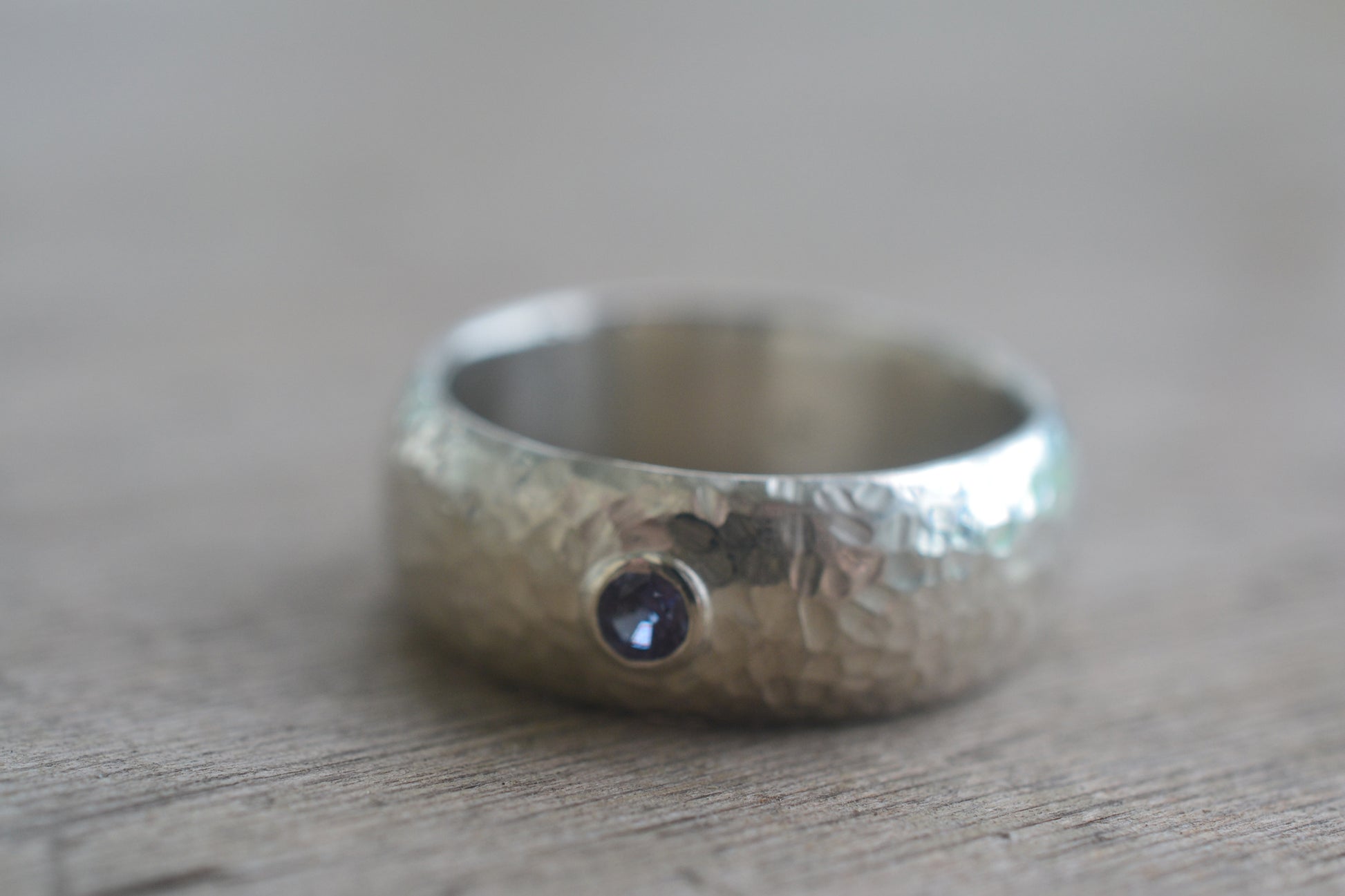 Mens Inset Gemstone Ring With Domed Silver Band