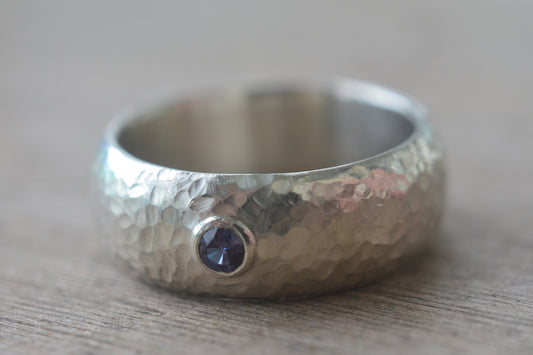 Mens Domed Silver Ring With Inset Alexandrite