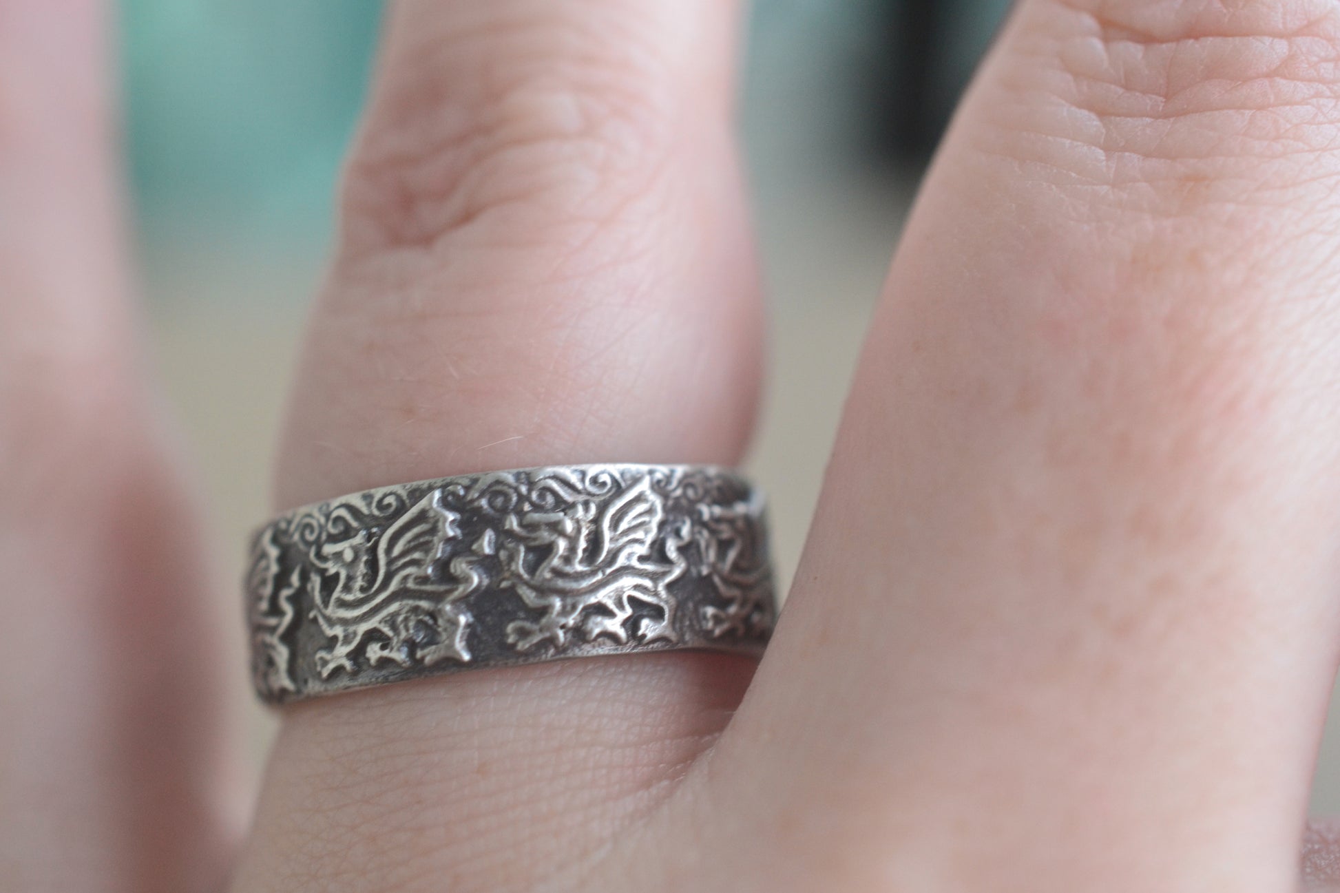 Wide Silver Dragon Passant Wedding Ring