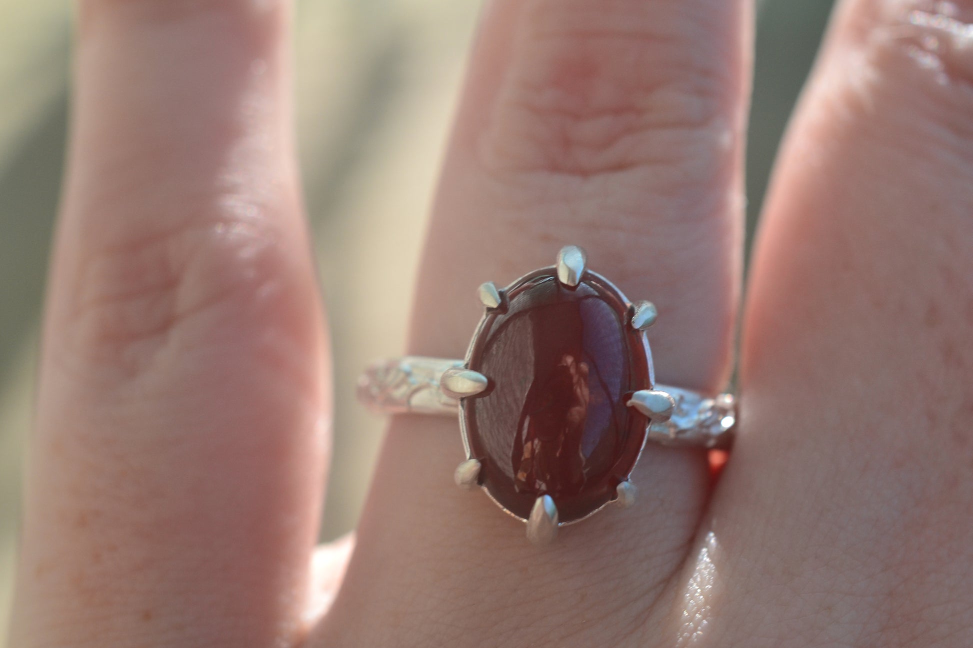 Oval Hessonite Garnet Crystal Ring in 925 Silver