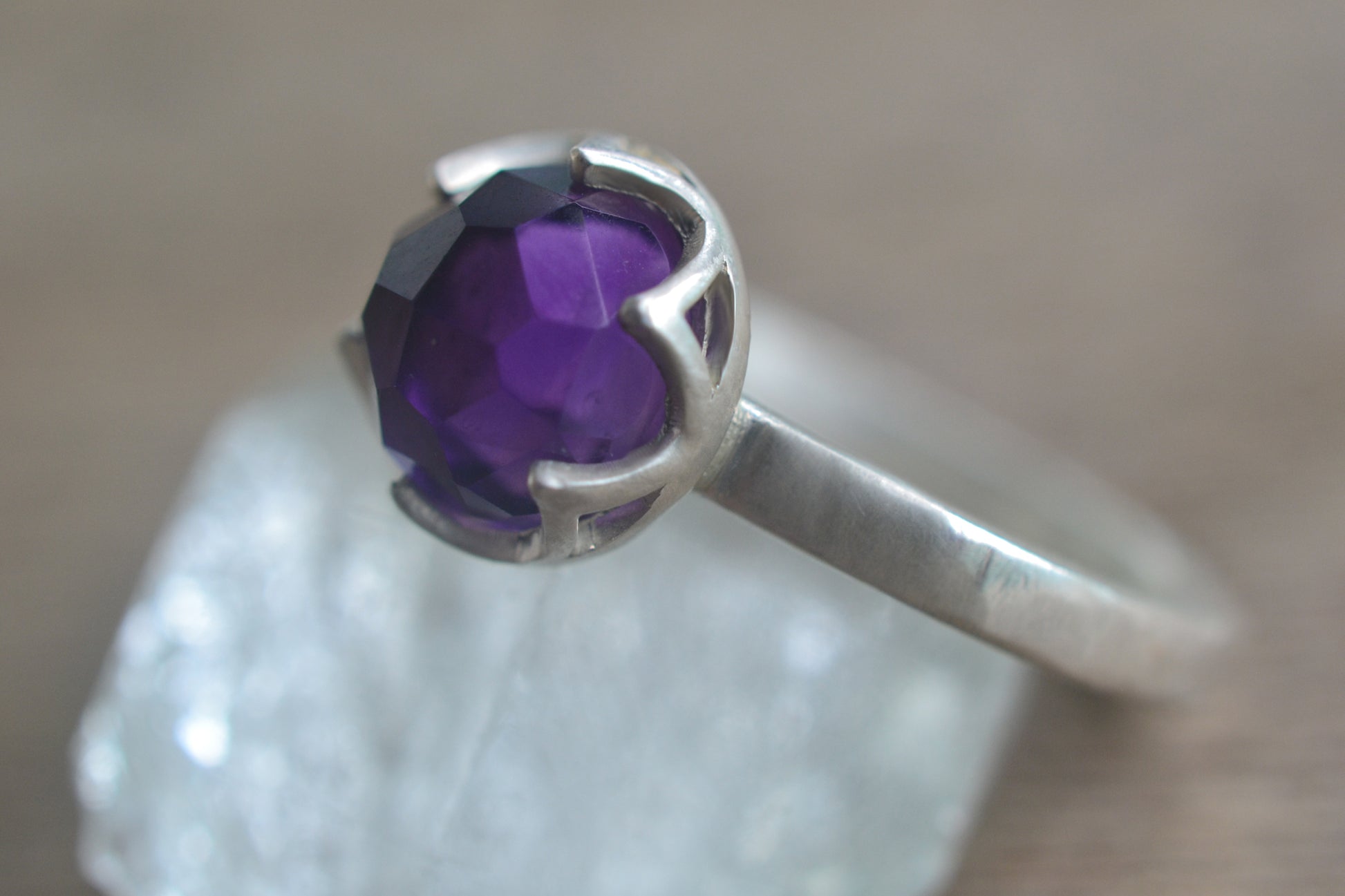 8mm Bezel Set Purple Amethyst Ring in Sterling