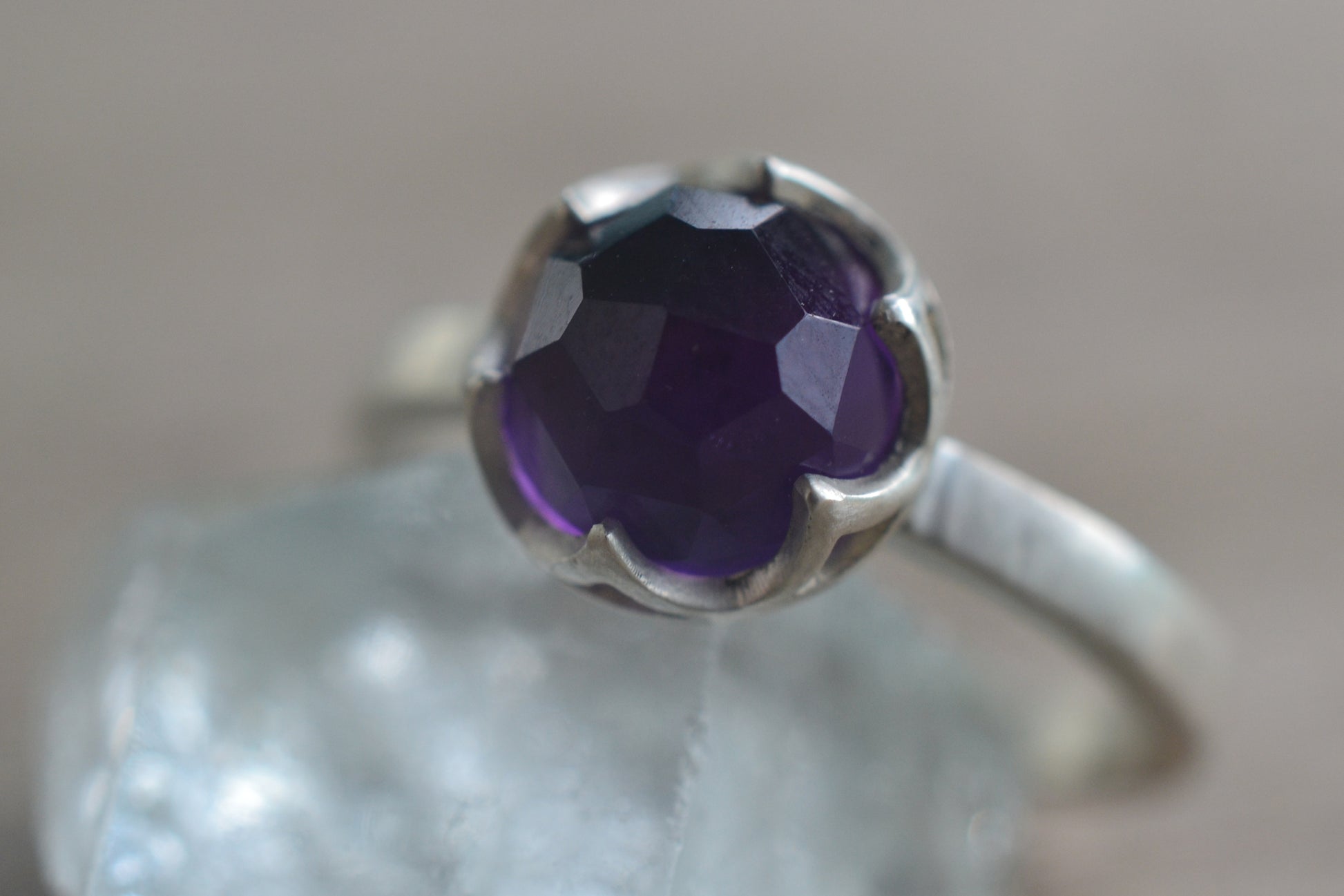 Honeycomb Cut Amethyst Ring in Sterling Silver