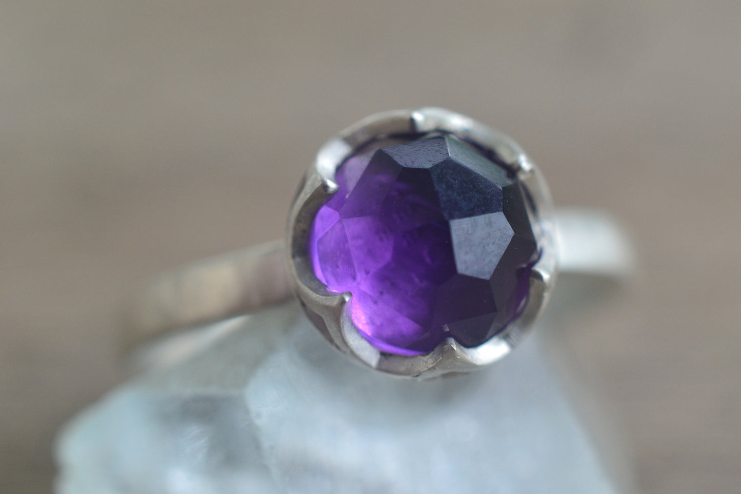 Honeycomb Amethyst Engagement Ring in Silver