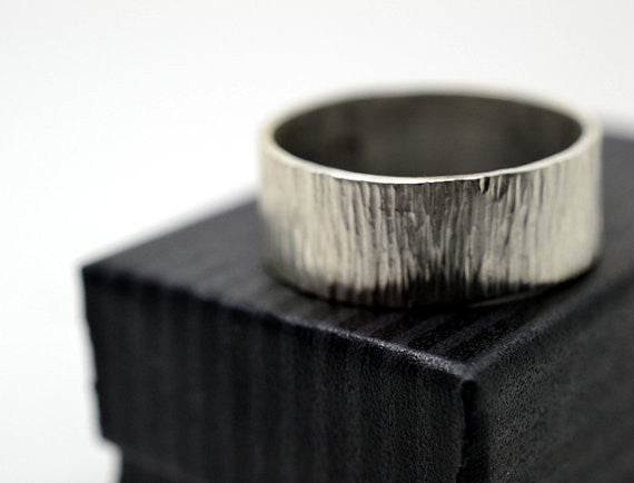 Handmade Men's Sterling Silver Tree Bark Wedding Band