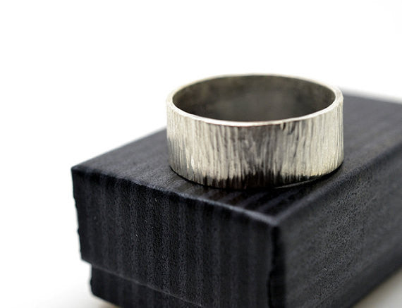 Handmade Men's Sterling Silver Tree Bark Wedding Band