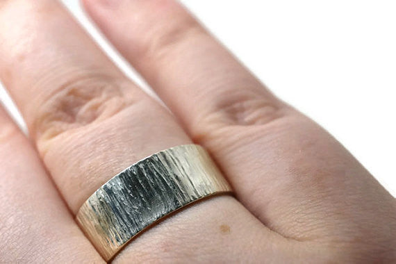 Handmade Men's Sterling Silver Tree Bark Wedding Band