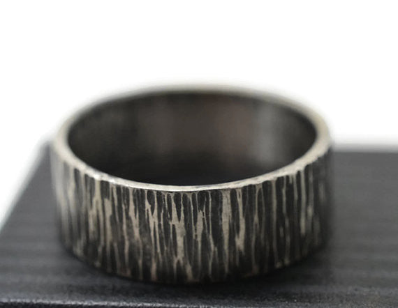 Oxidized Silver Rustic Wedding Band