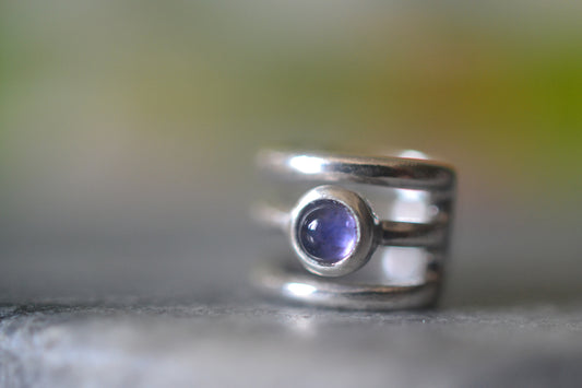Boho Ear Cartilage Cuff in Sterling Silver With Natural Iolite Stone