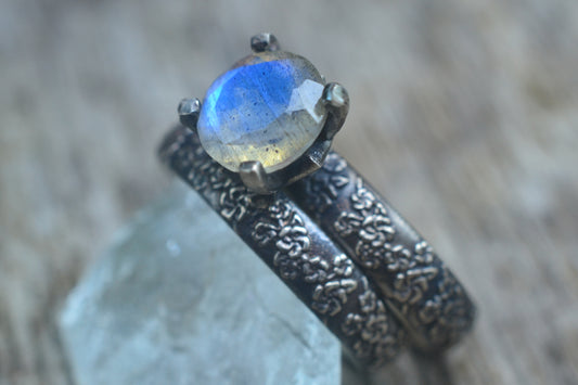 gothic labradorite wedding set with flower design