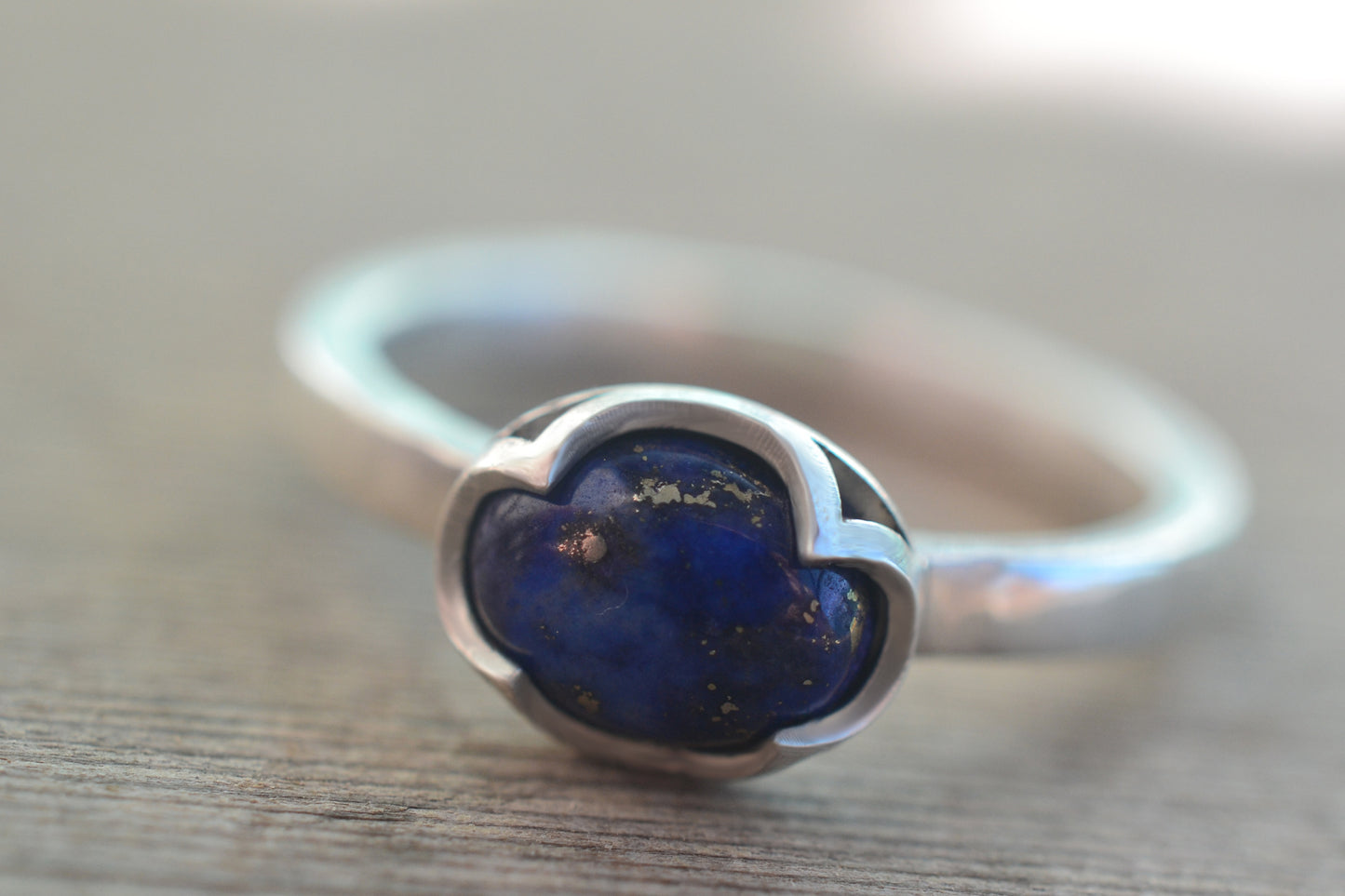 Bezel Set Lapis Lazuli Gemstone Ring in Silver