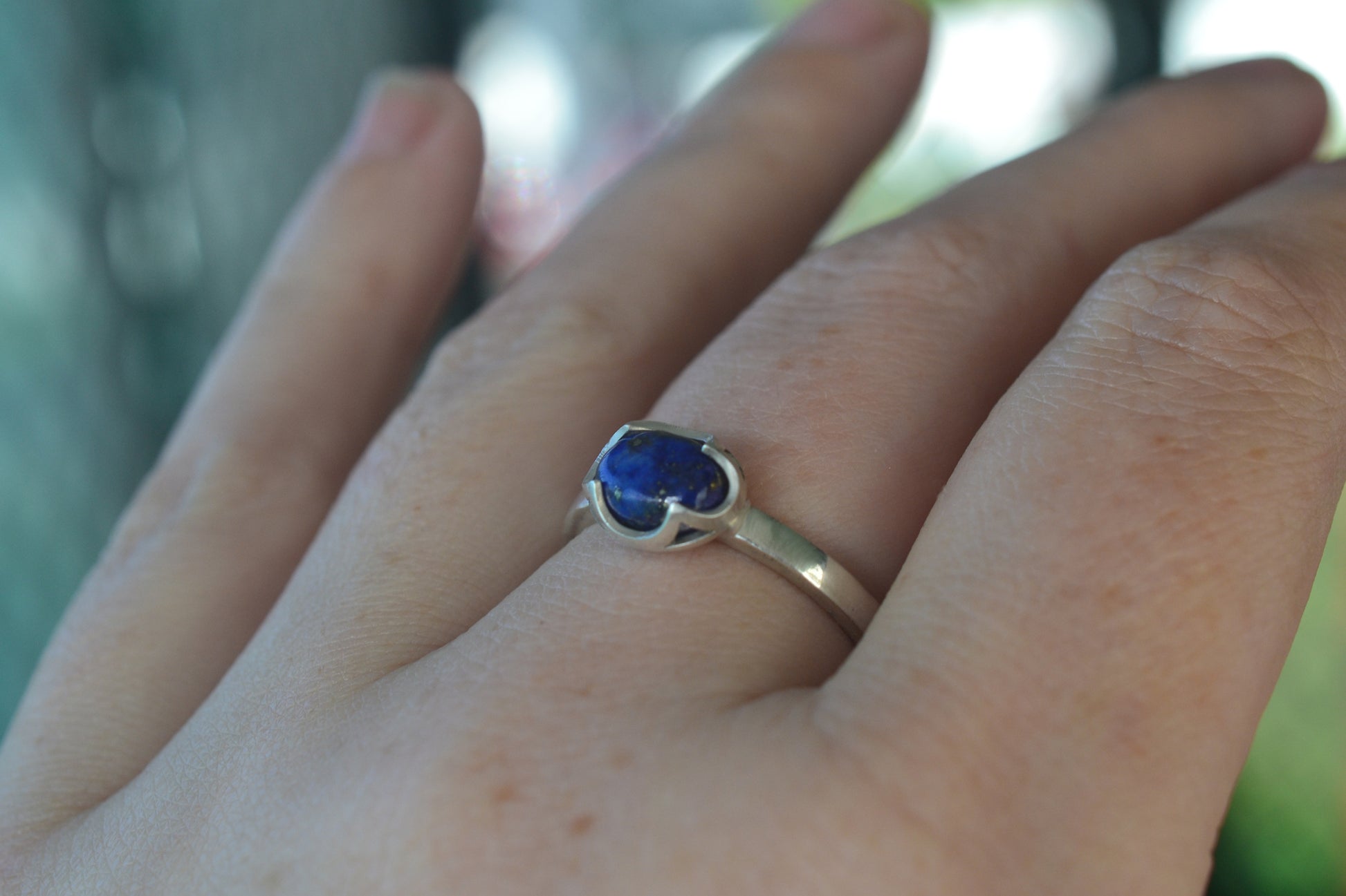 Natural Lapis Lazuli Oval Stone Ring in Silver