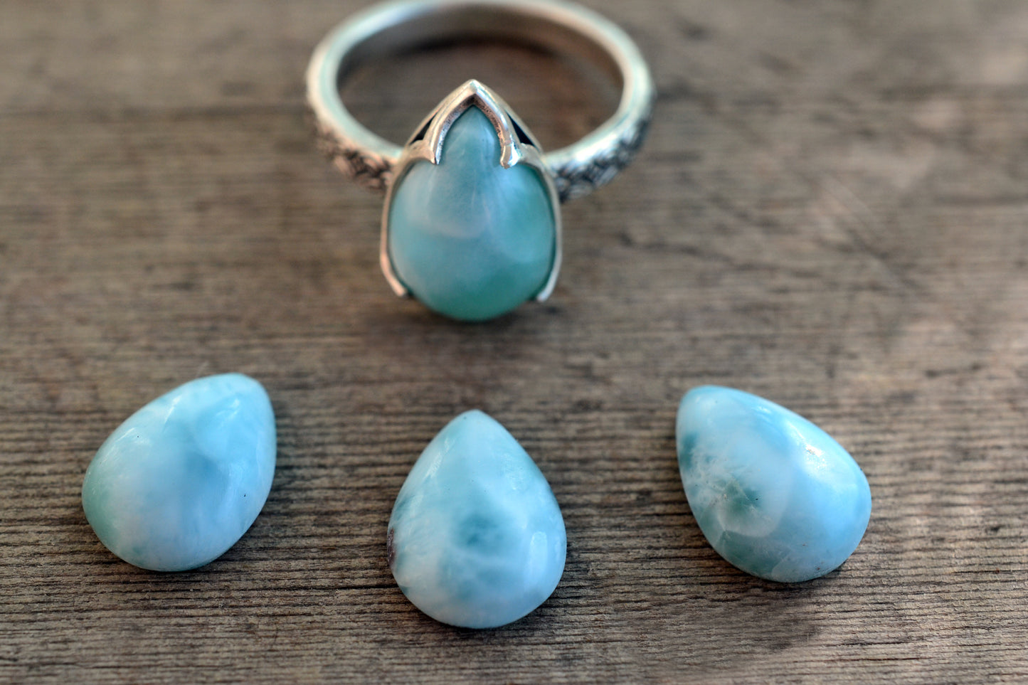 Poesy Style Larimar Cocktail Ring in Silver