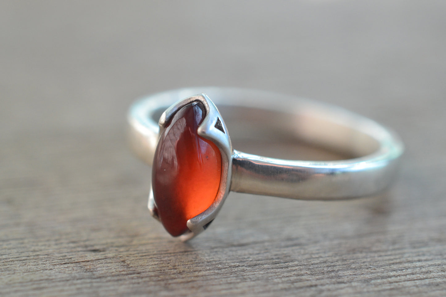 Marquise Cut Hessonite Garnet Ring in Silver