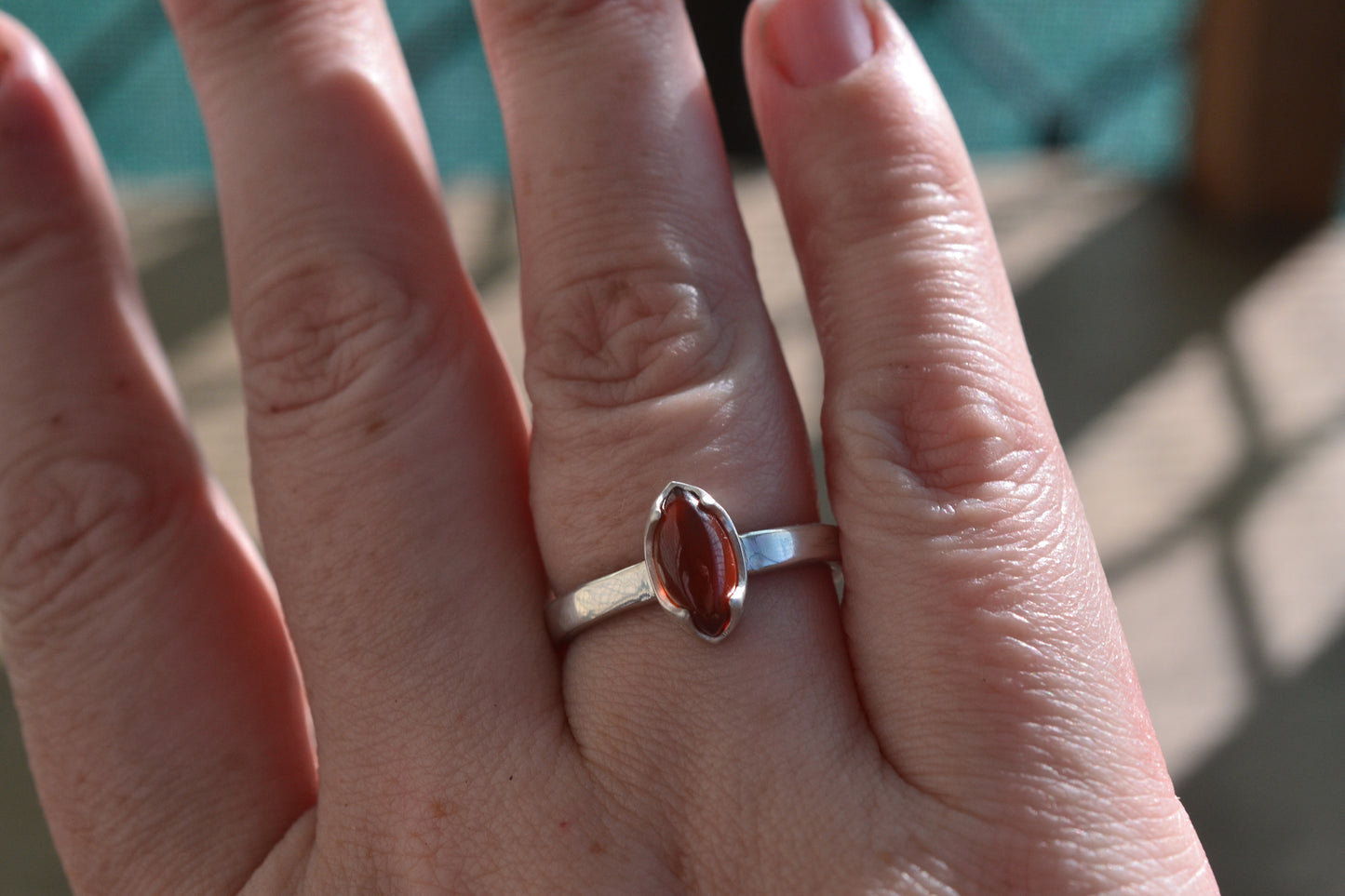 Minimalist Garnet Gemstone Ring in Sterling Silver