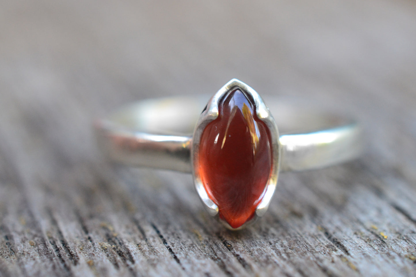 Natural Hessonite Crystal Ring in 925 Silver