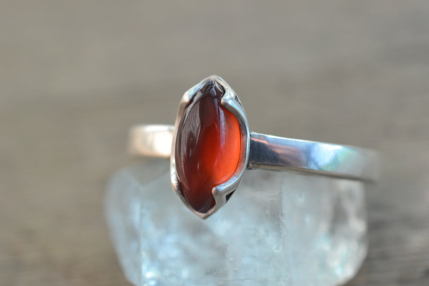 925 Silver Bezel Set Hessonite Garnet Ring