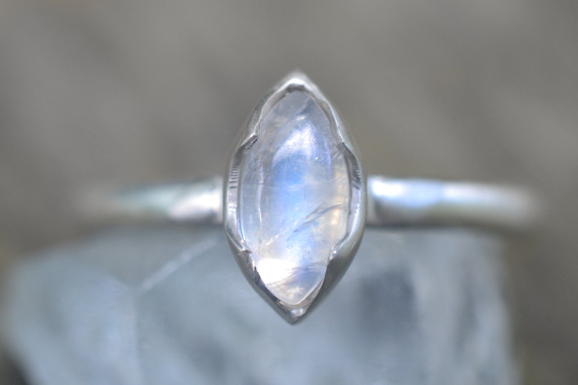 Marquise Cut Rainbow Moonstone Ring in Silver