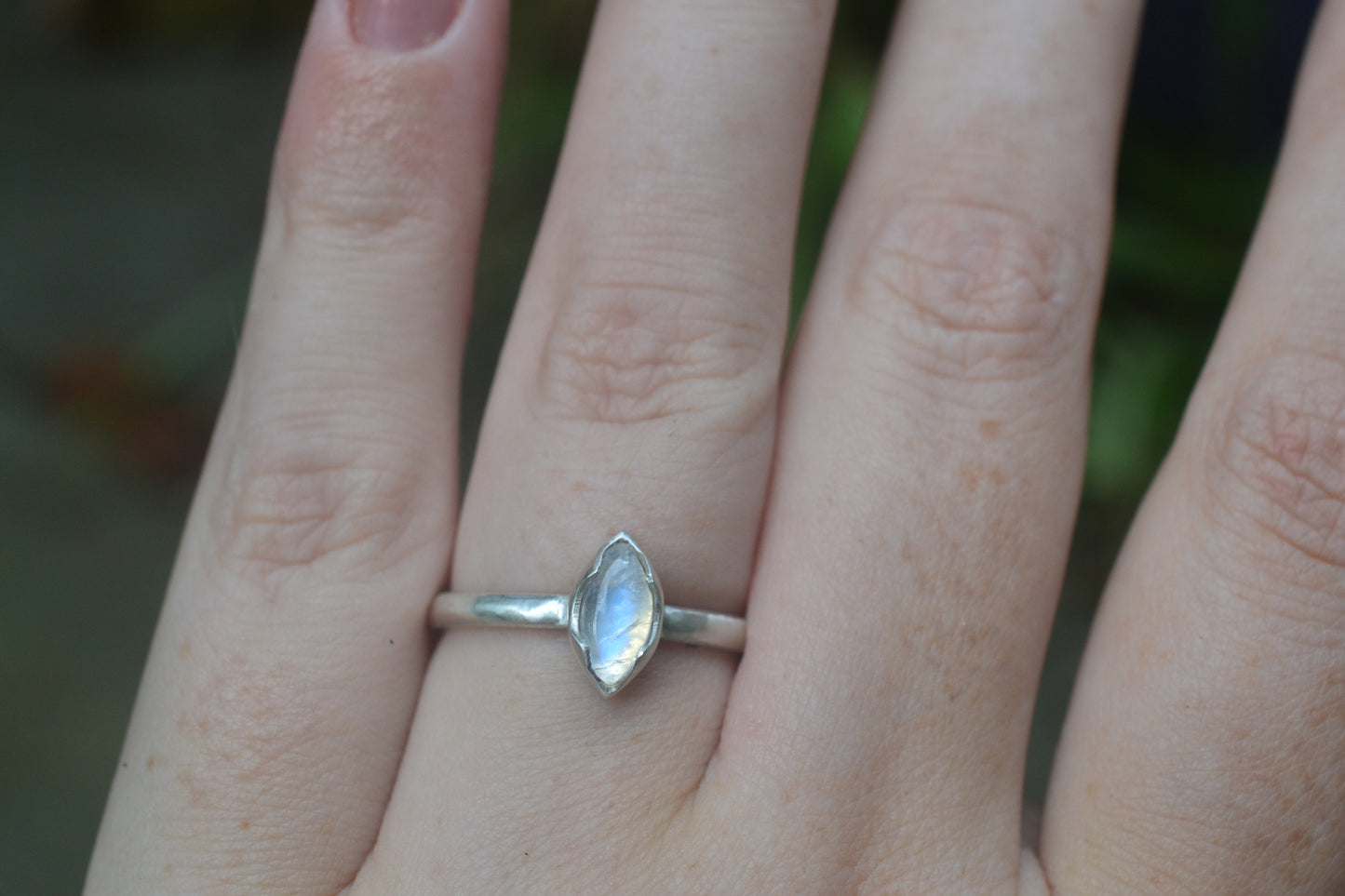 Rainbow Moonstone Cabochon Ring in Sterling