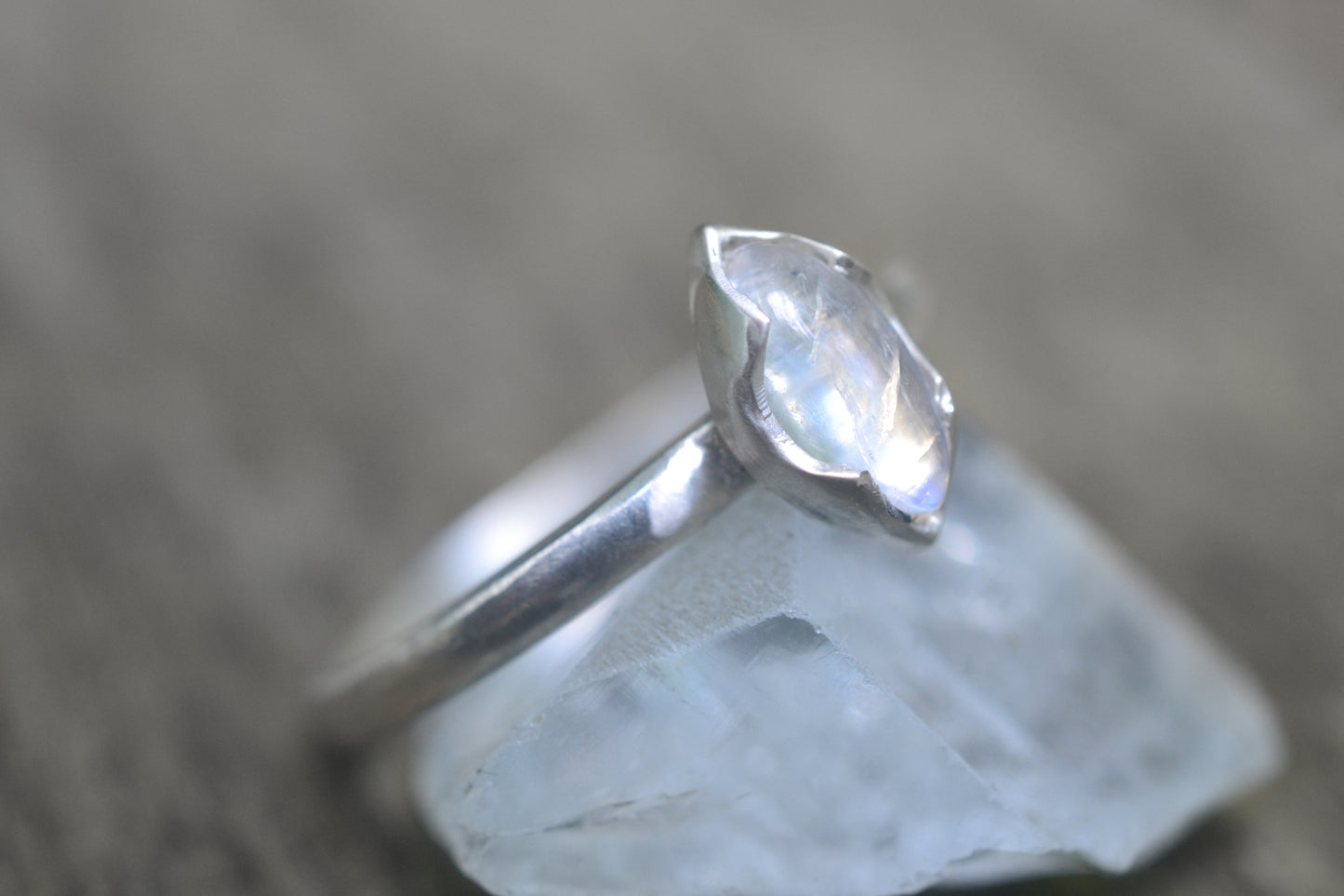 925 Silver Statement Ring With Rainbow Moonstone