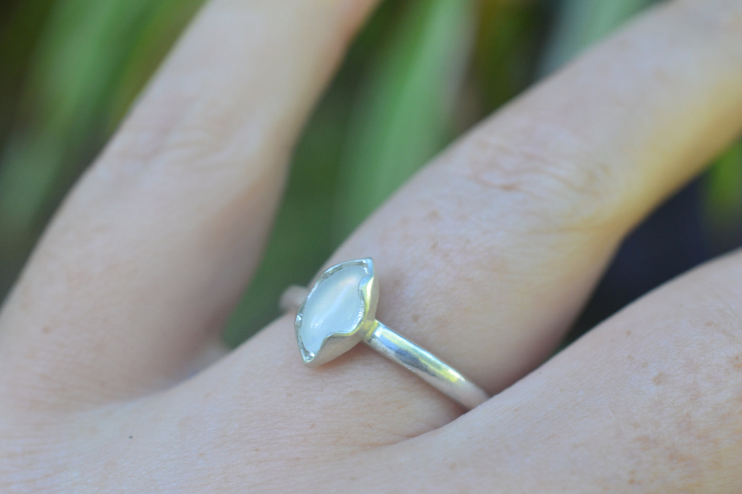Natural Moonstone Cabochon Ring in Silver