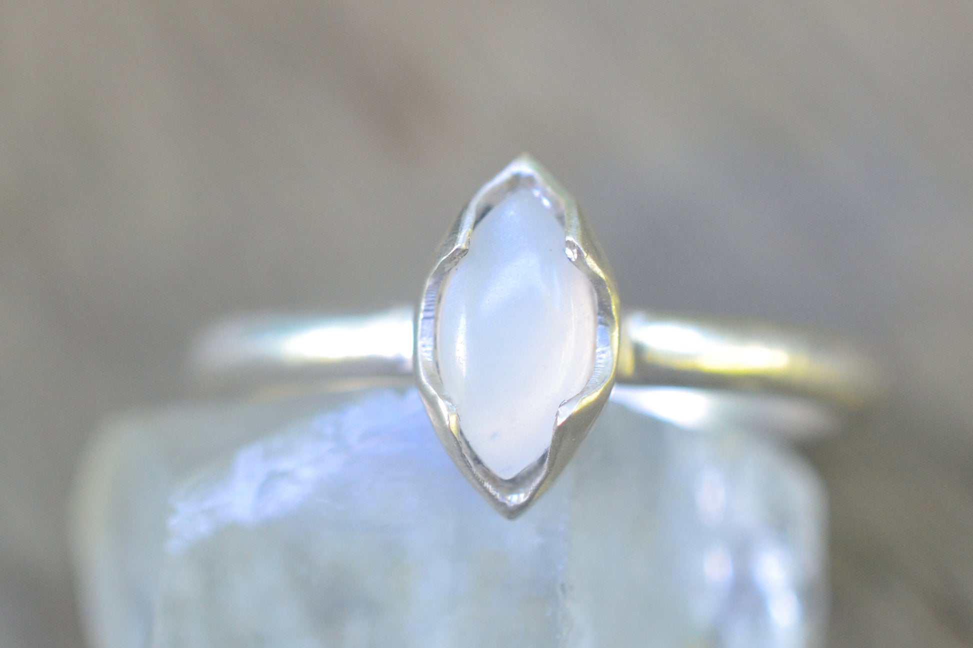 Marquise Cut White Moonstone Ring in Silver