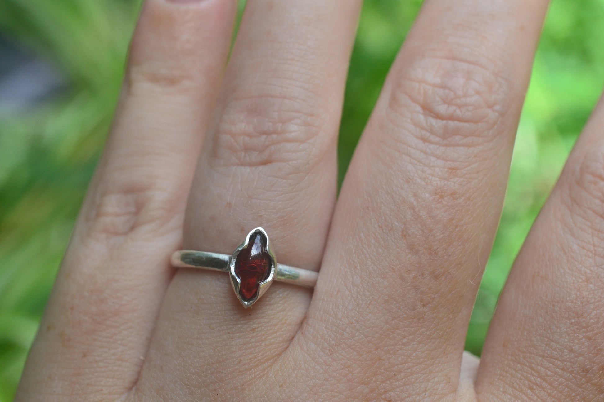 Marquise Cut Garnet Stack Ring in Silver