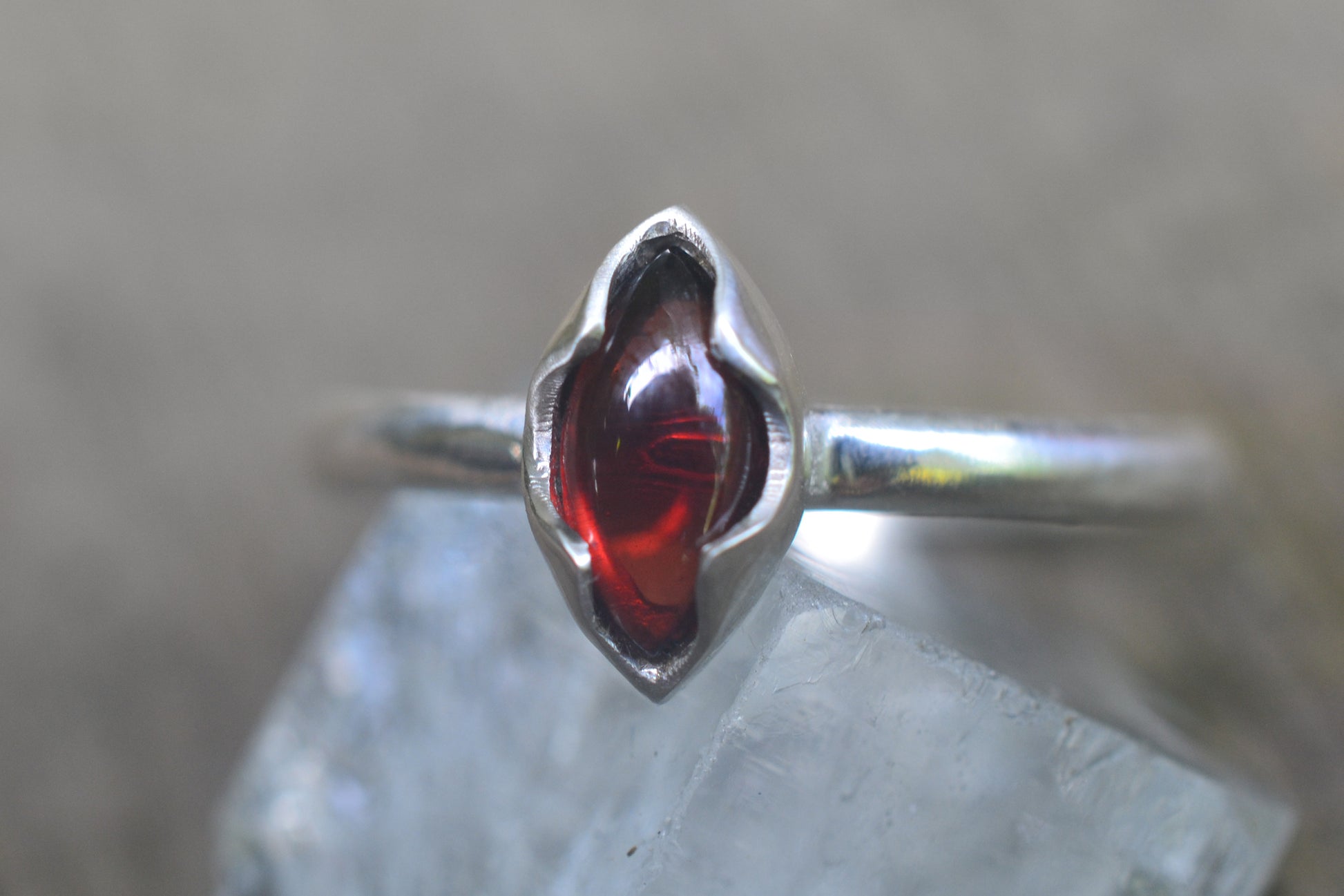Marquise Cut Red Garnet Stack Ring in Silver