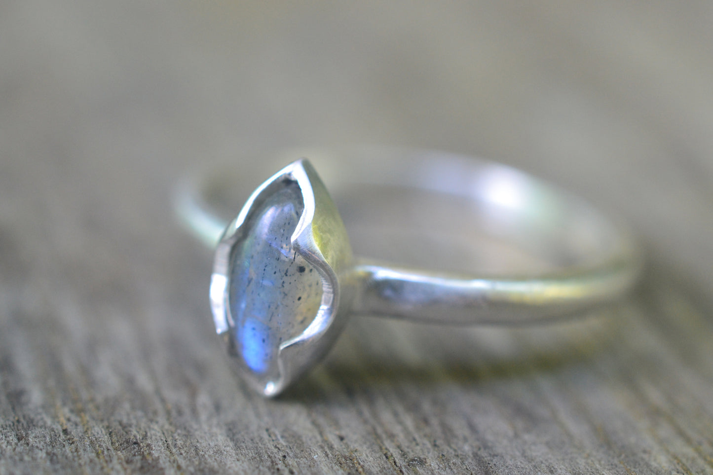 Blue Fire Labradorite Crystal Ring in Silver