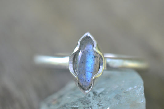 Marquise Cut Labradorite Ring in Silver