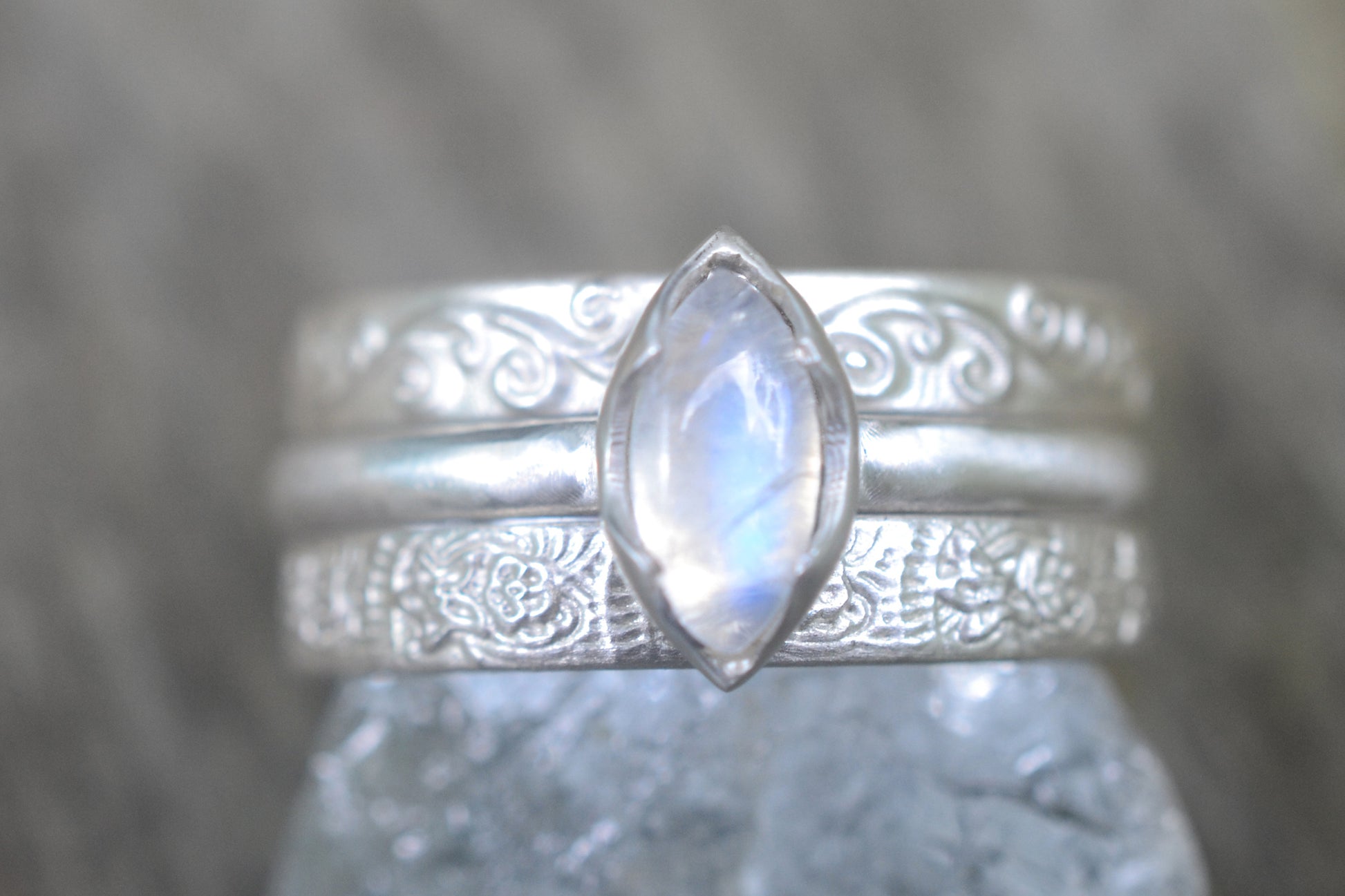 Rainbow Moonstone Stacking Set in Silver