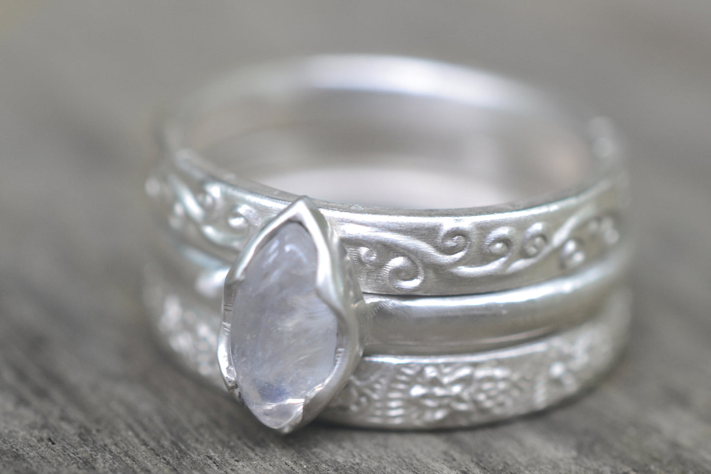 Marquise Cut Moonstone Stack Ring Set
