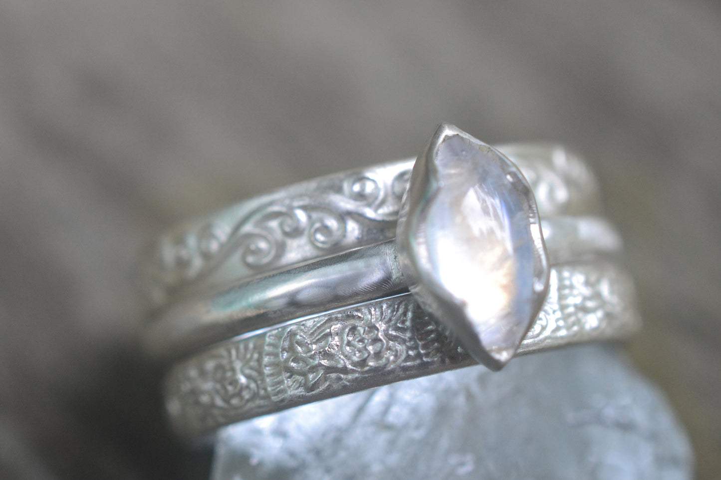 Natural Crystal Stack Ring Set in 925 Silver