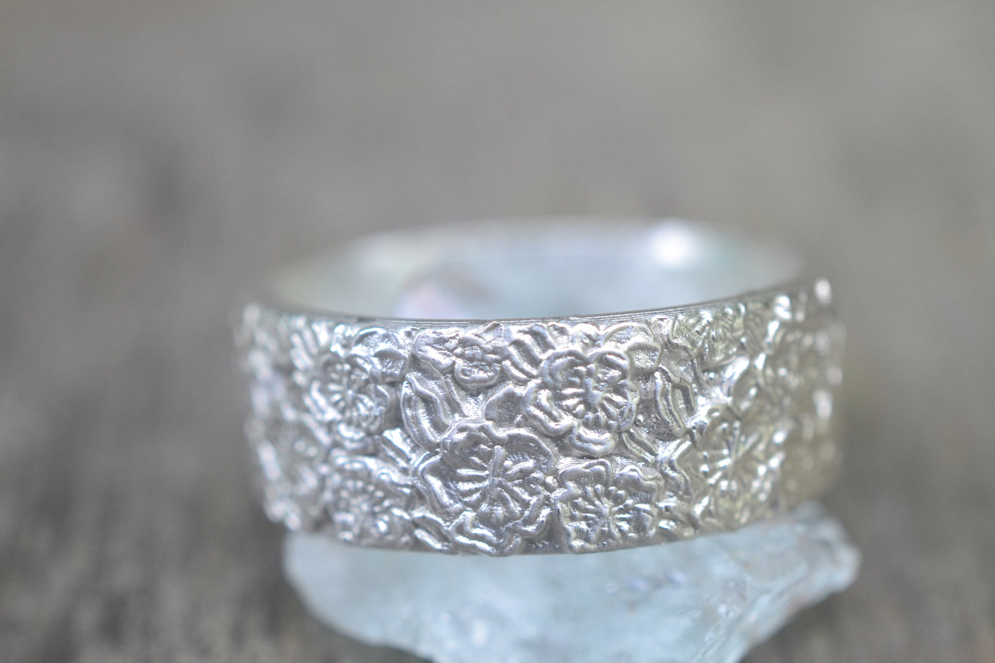 Bright Sterling Silver Peach Blossom Wedding Ring