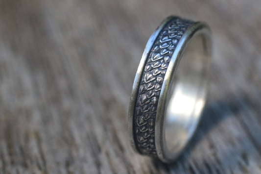Mens Oxidised Silver Dragon Scale Wedding Band
