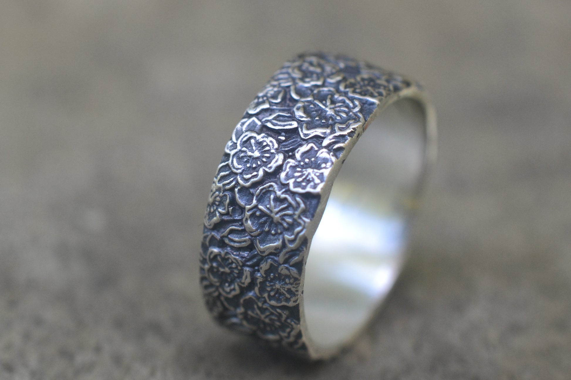 Men's Oxidised Silver Peach Blossom Ring