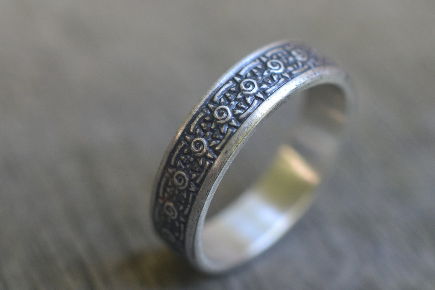 Wide Oxidised Sterling Sun Wedding Ring