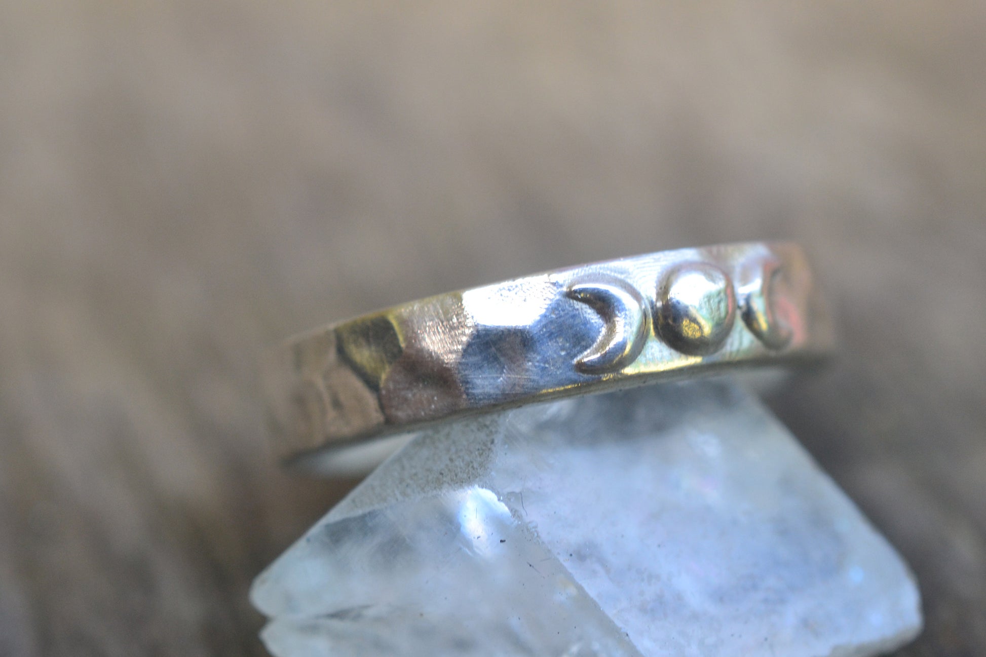 4mm Wide Hammered Silver Moon Phase Ring