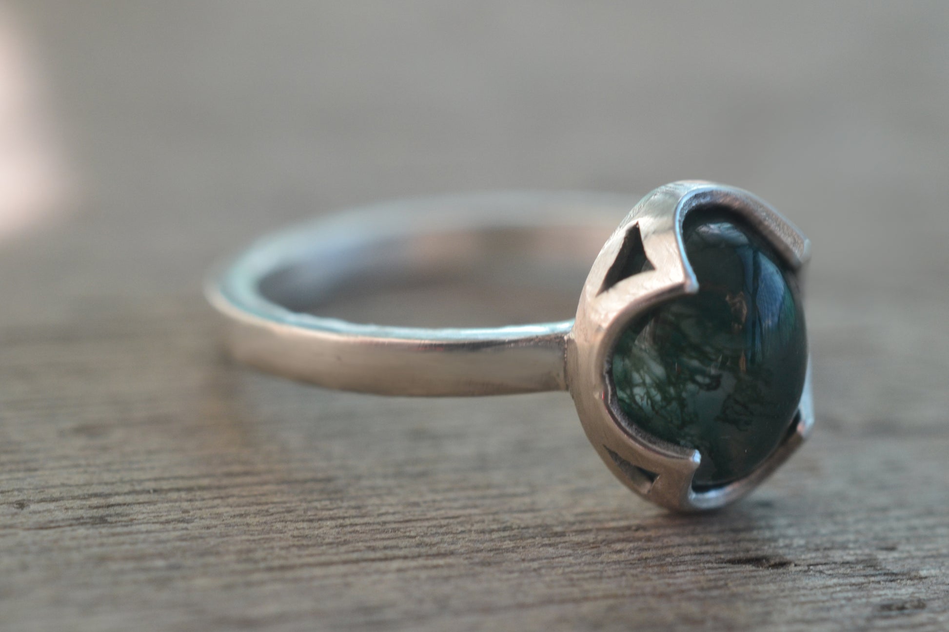 Natural Moss Agate Crystal Ring in Sterling Silver