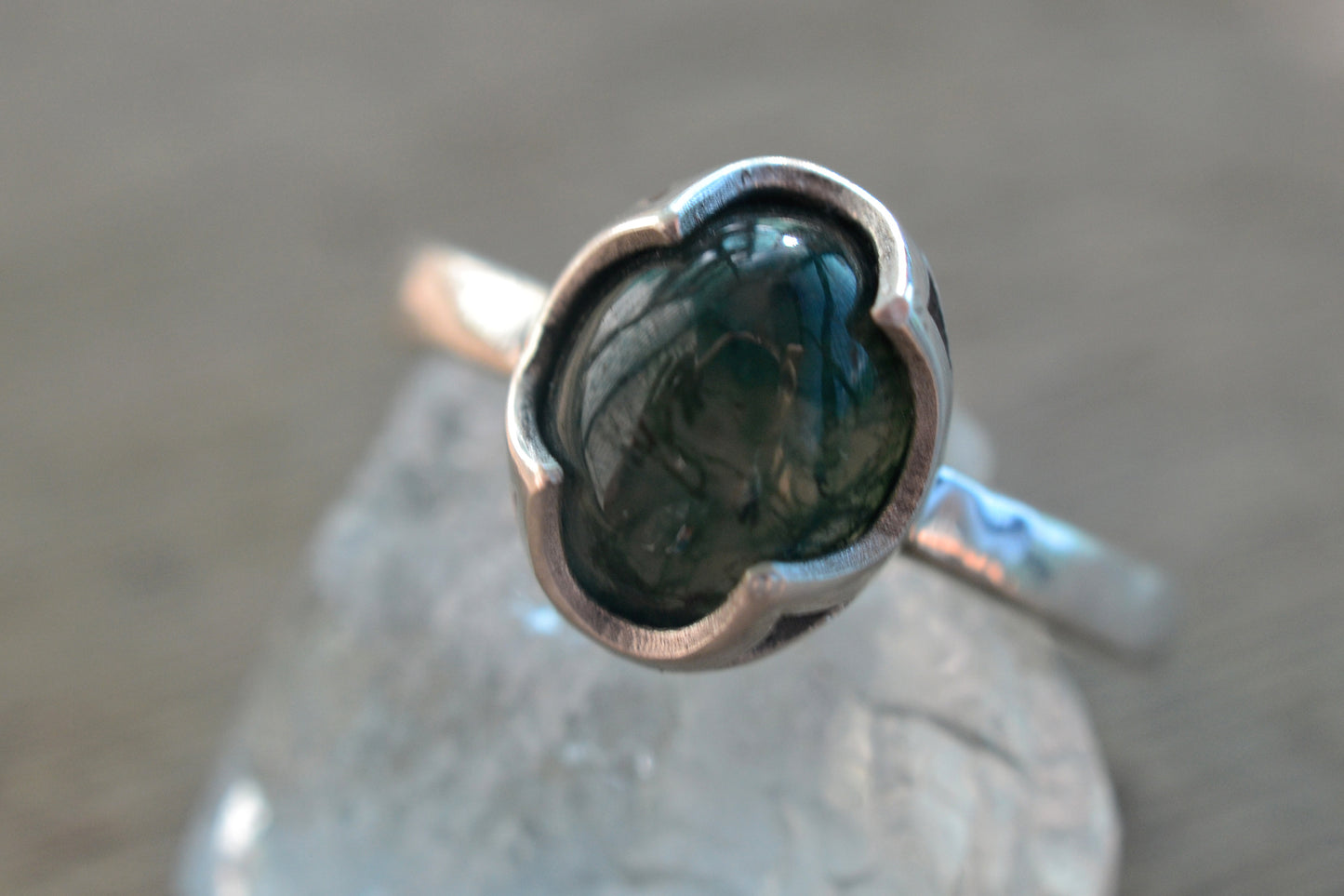 Moss Agate Cocktail Ring in Sterling Silver