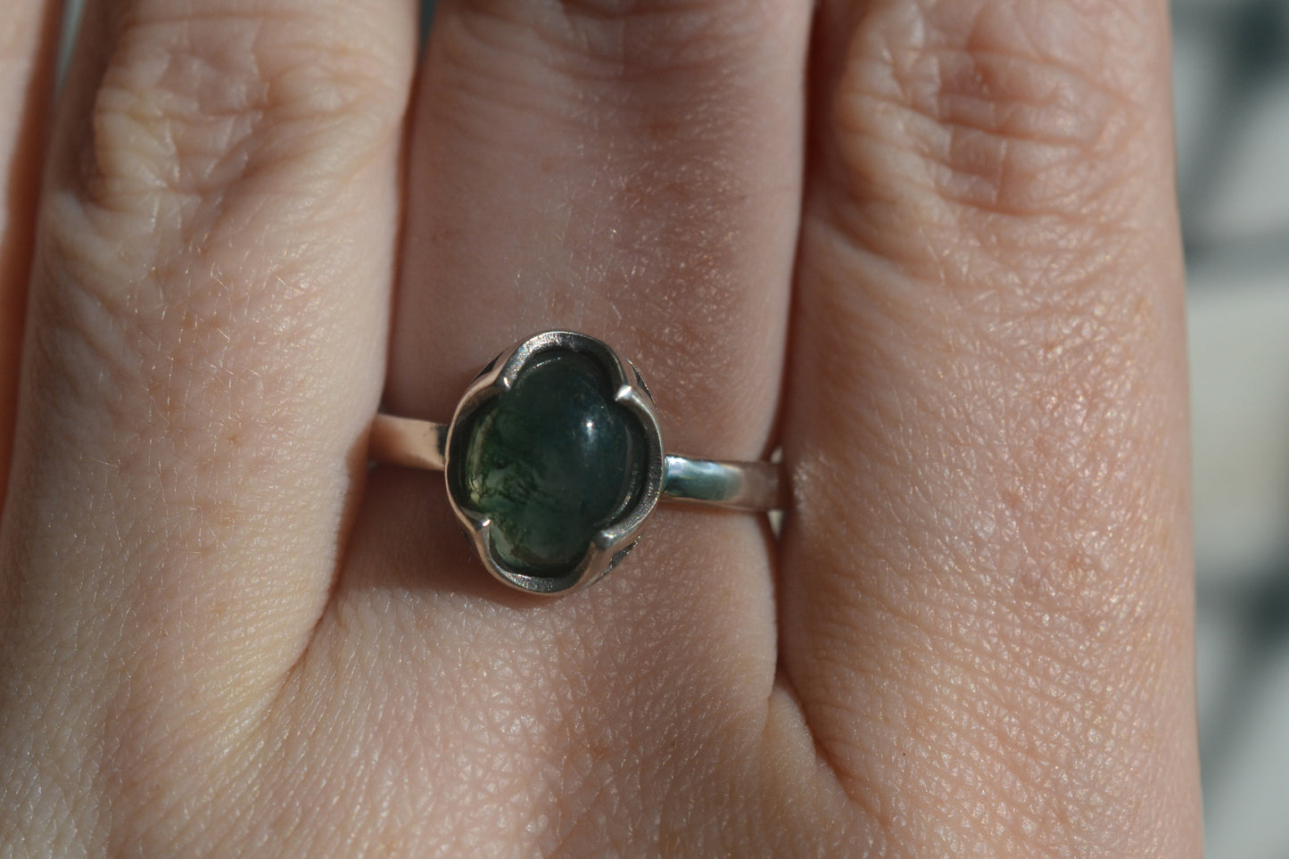 Oval Moss Agate Ring in Sterling Silver