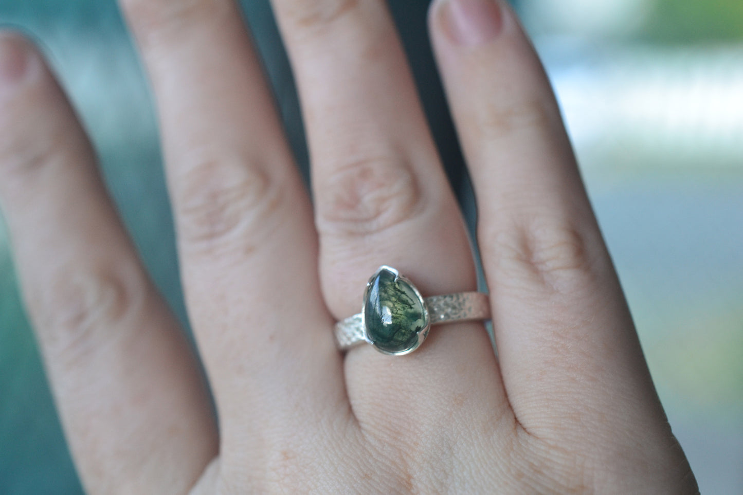 Moss Agate Statement Ring in 925 Sterling Silver