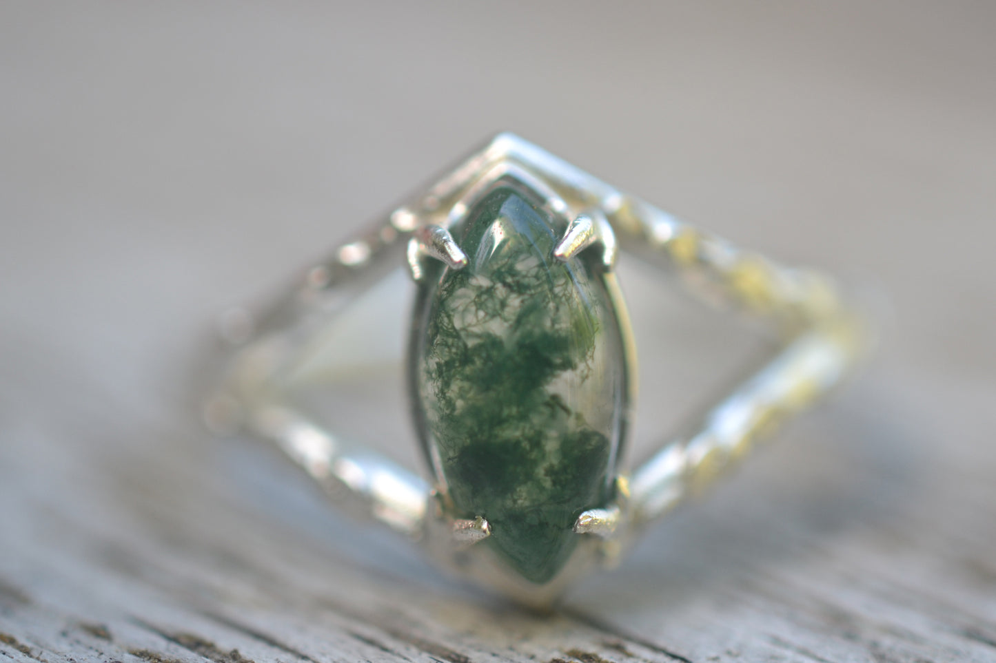 Natural Moss Agate Crystal Engagement Ring