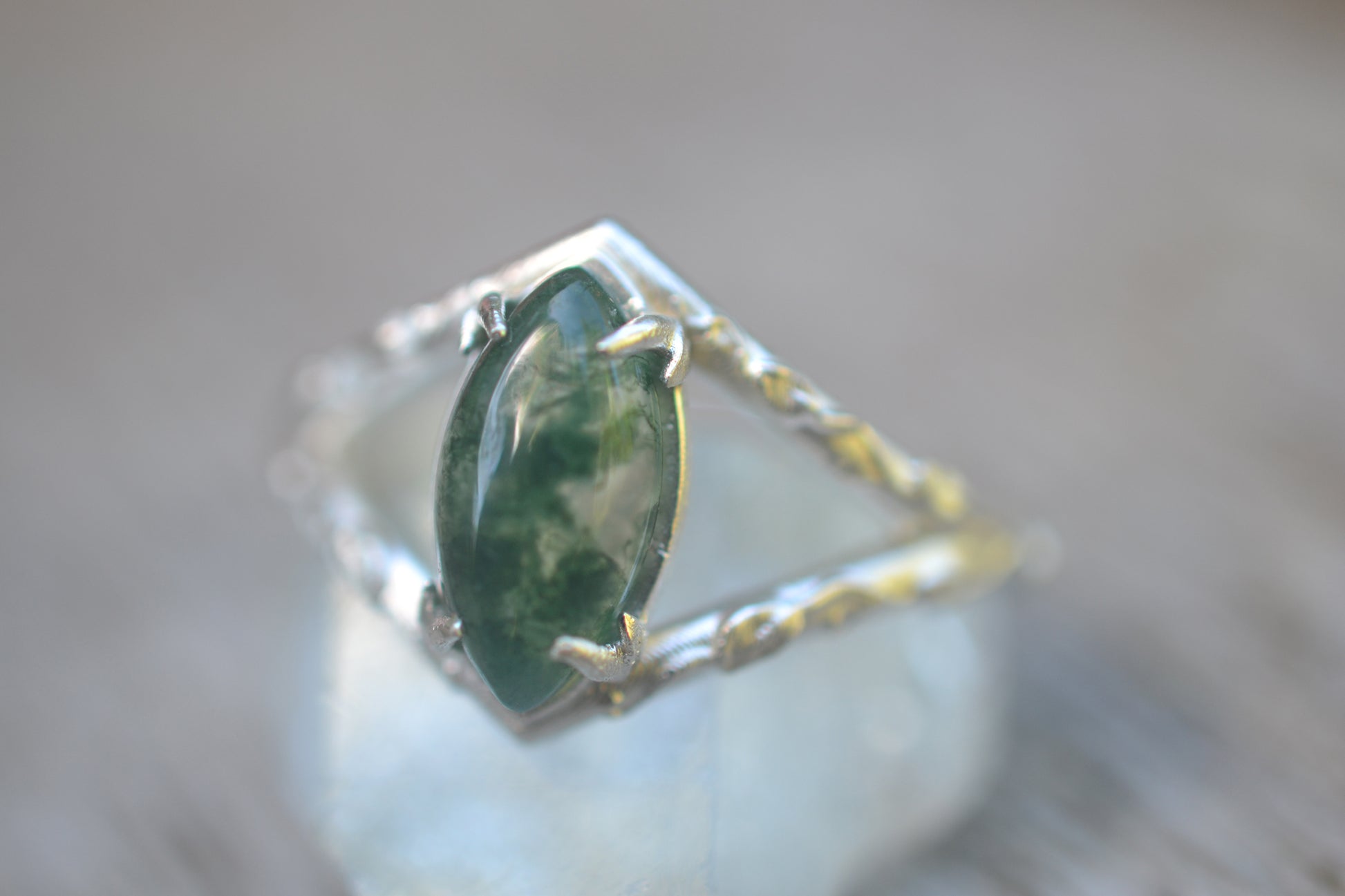 Earthy Moss Agate Gemstone Engagement Ring