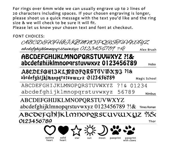 Font Choices for Personalised Wedding Bands